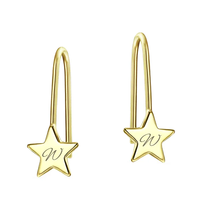BlingJewelry Wholesale Earrings Dangle Gemstone Earrings with Alphabet Letter AZ in 14K Gold BlingJewelry Wholesale Earrings Dangle Gemstone Earrings with Alphabet Letter AZ in 14K Gold