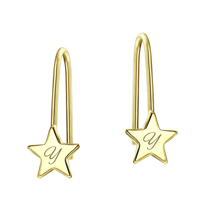 BlingJewelry Wholesale Earrings Dangle Gemstone Earrings with Alphabet Letter AZ in 14K Gold BlingJewelry Wholesale Earrings Dangle Gemstone Earrings with Alphabet Letter AZ in 14K Gold