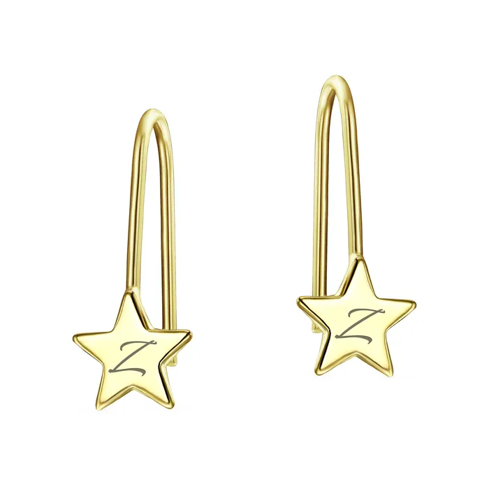 BlingJewelry Wholesale Earrings Dangle Gemstone Earrings with Alphabet Letter AZ in 14K Gold BlingJewelry Wholesale Earrings Dangle Gemstone Earrings with Alphabet Letter AZ in 14K Gold