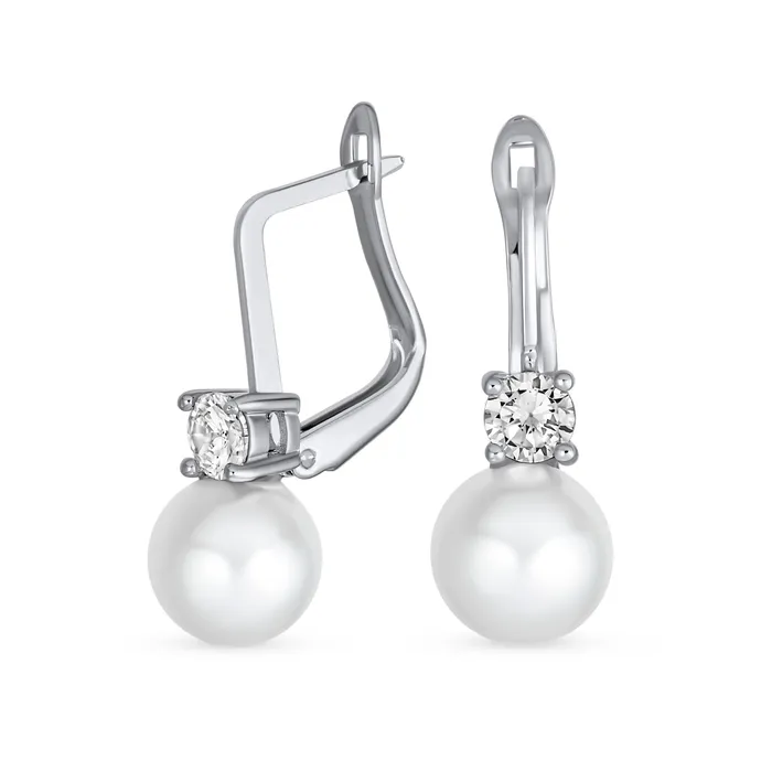 BlingJewelry Wholesale Earrings Modern Bridal CZ Round Ball Drop Ball Pearl Earrings Silver Plated BlingJewelry Wholesale Earrings Modern Bridal CZ Round Ball Drop Ball Pearl Earrings Silver Plated