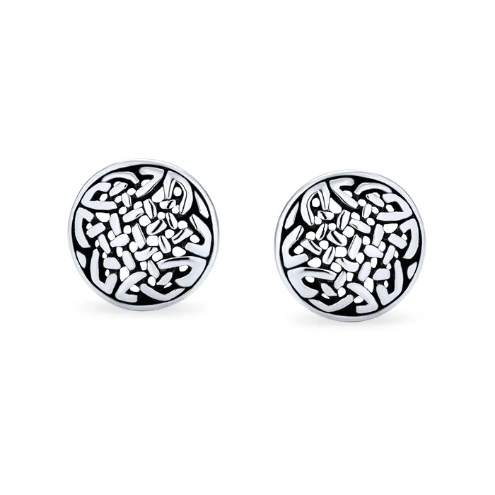 BlingJewelry Wholesale Earrings Unisex Viking Celtic Knot Stud Earrings in Oxidized Sterling Silver