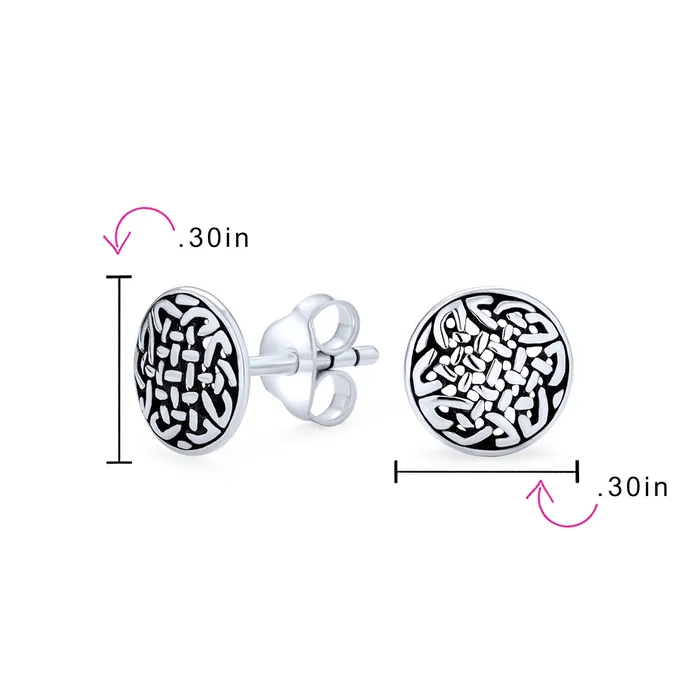 BlingJewelry Wholesale Earrings Unisex Viking Celtic Knot Stud Earrings in Oxidized Sterling Silver