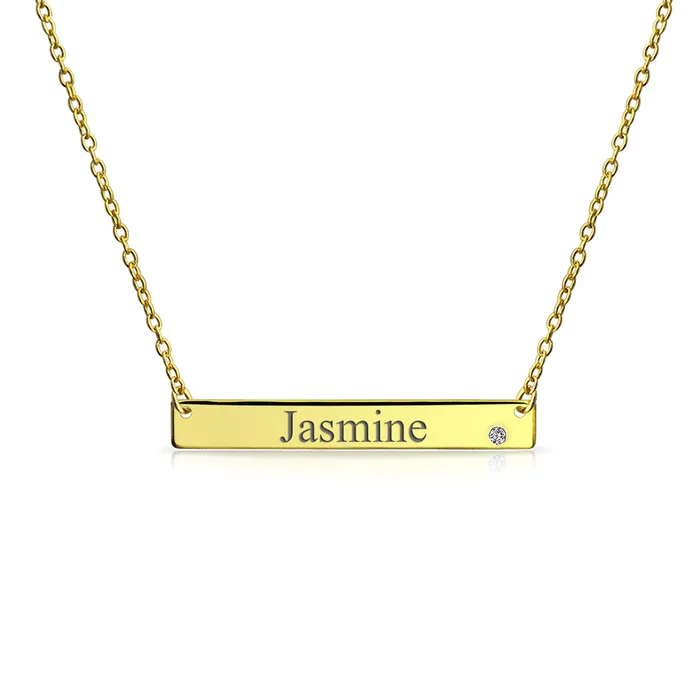 BlingJewelry Wholesale Inspirational Flat Bar Name Pendant Necklace 14K Gold Plated with Birthstone Necklaces BlingJewelry Wholesale Inspirational Flat Bar Name Pendant Necklace 14K Gold Plated with Birthstone Necklaces