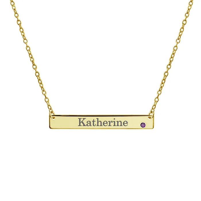 BlingJewelry Wholesale Inspirational Flat Bar Name Pendant Necklace 14K Gold Plated with Birthstone Necklaces BlingJewelry Wholesale Inspirational Flat Bar Name Pendant Necklace 14K Gold Plated with Birthstone Necklaces