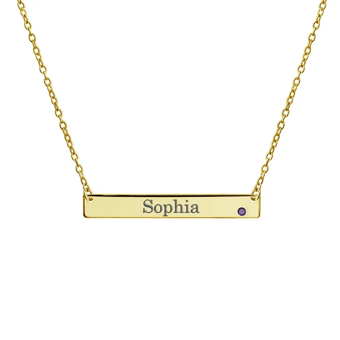 BlingJewelry Wholesale Inspirational Flat Bar Name Pendant Necklace 14K Gold Plated with Birthstone Necklaces BlingJewelry Wholesale Inspirational Flat Bar Name Pendant Necklace 14K Gold Plated with Birthstone Necklaces