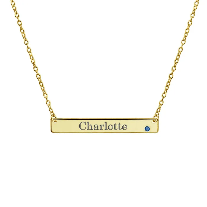 BlingJewelry Wholesale Inspirational Flat Bar Name Pendant Necklace 14K Gold Plated with Birthstone Necklaces BlingJewelry Wholesale Inspirational Flat Bar Name Pendant Necklace 14K Gold Plated with Birthstone Necklaces