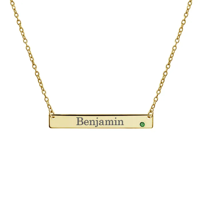 BlingJewelry Wholesale Inspirational Flat Bar Name Pendant Necklace 14K Gold Plated with Birthstone Necklaces BlingJewelry Wholesale Inspirational Flat Bar Name Pendant Necklace 14K Gold Plated with Birthstone Necklaces