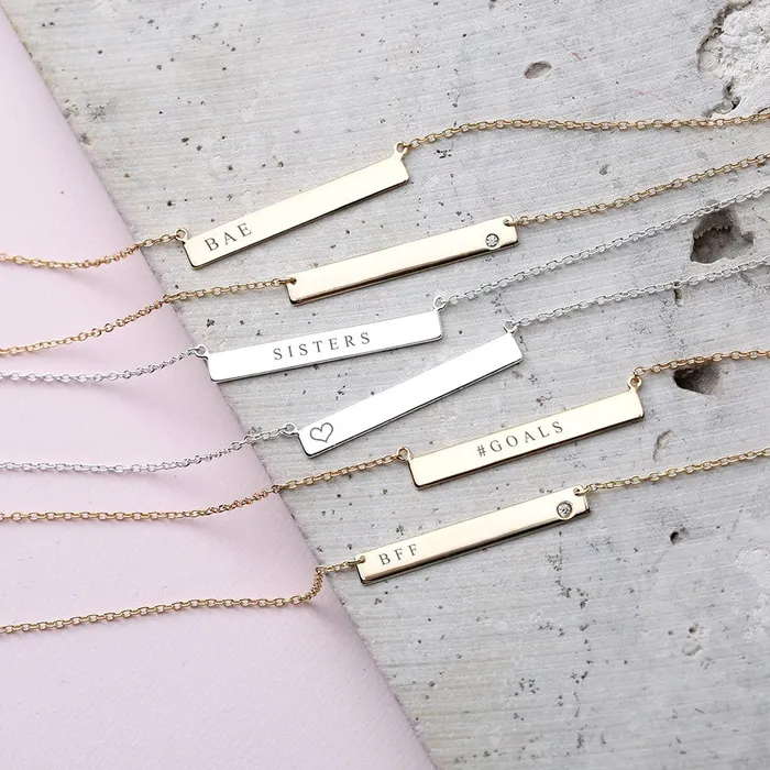 BlingJewelry Wholesale Inspirational Flat Bar Name Pendant Necklace 14K Gold Plated with Birthstone Necklaces BlingJewelry Wholesale Inspirational Flat Bar Name Pendant Necklace 14K Gold Plated with Birthstone Necklaces