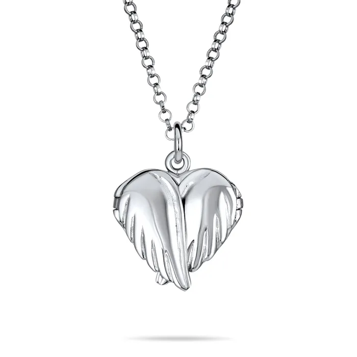 BlingJewelry Wholesale Necklaces Guardian Angel Wing Heart Keepsake Locket Necklace for Teens Holds Photos Silver BlingJewelry Wholesale Necklaces Guardian Angel Wing Heart Keepsake Locket Necklace for Teens Holds Photos Silver
