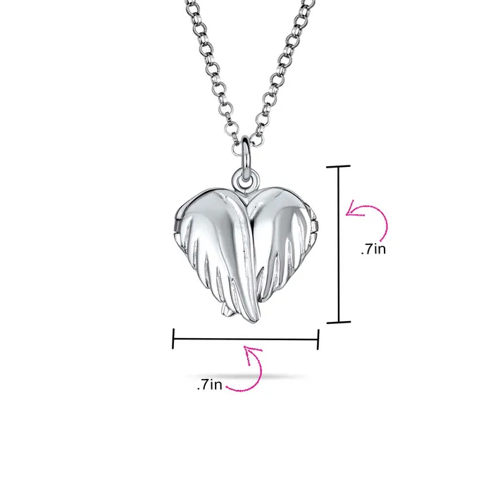 BlingJewelry Wholesale Necklaces Guardian Angel Wing Heart Keepsake Locket Necklace for Teens Holds Photos Silver BlingJewelry Wholesale Necklaces Guardian Angel Wing Heart Keepsake Locket Necklace for Teens Holds Photos Silver