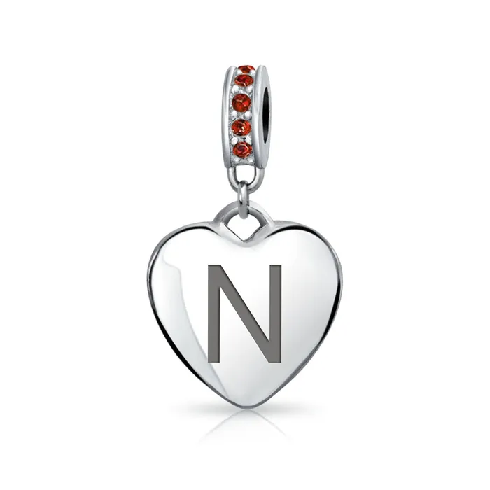 BlingJewelry Wholesale Necklaces Initial Alphabet Bead Charm Red Crystal Heart Dangle Sterling Silver Garnet BlingJewelry Wholesale Necklaces Initial Alphabet Bead Charm Red Crystal Heart Dangle Sterling Silver Garnet
