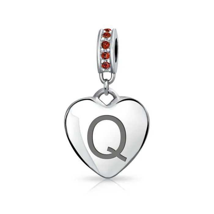 BlingJewelry Wholesale Necklaces Initial Alphabet Bead Charm Red Crystal Heart Dangle Sterling Silver Garnet BlingJewelry Wholesale Necklaces Initial Alphabet Bead Charm Red Crystal Heart Dangle Sterling Silver Garnet