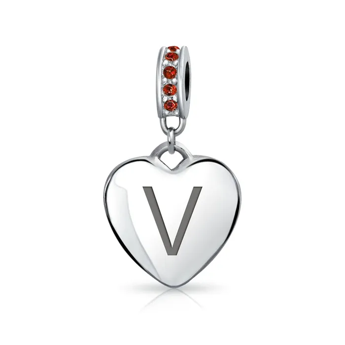 BlingJewelry Wholesale Necklaces Initial Alphabet Bead Charm Red Crystal Heart Dangle Sterling Silver Garnet BlingJewelry Wholesale Necklaces Initial Alphabet Bead Charm Red Crystal Heart Dangle Sterling Silver Garnet