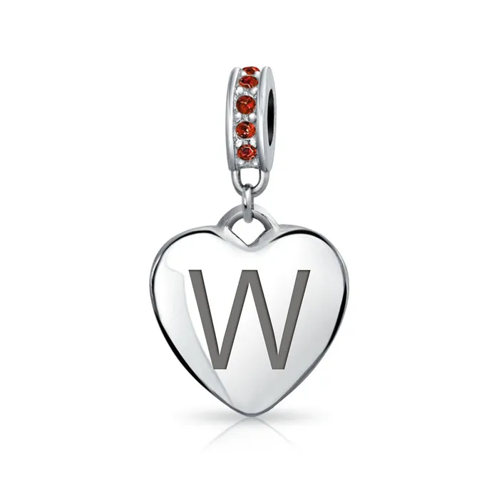 BlingJewelry Wholesale Necklaces Initial Alphabet Bead Charm Red Crystal Heart Dangle Sterling Silver Garnet BlingJewelry Wholesale Necklaces Initial Alphabet Bead Charm Red Crystal Heart Dangle Sterling Silver Garnet