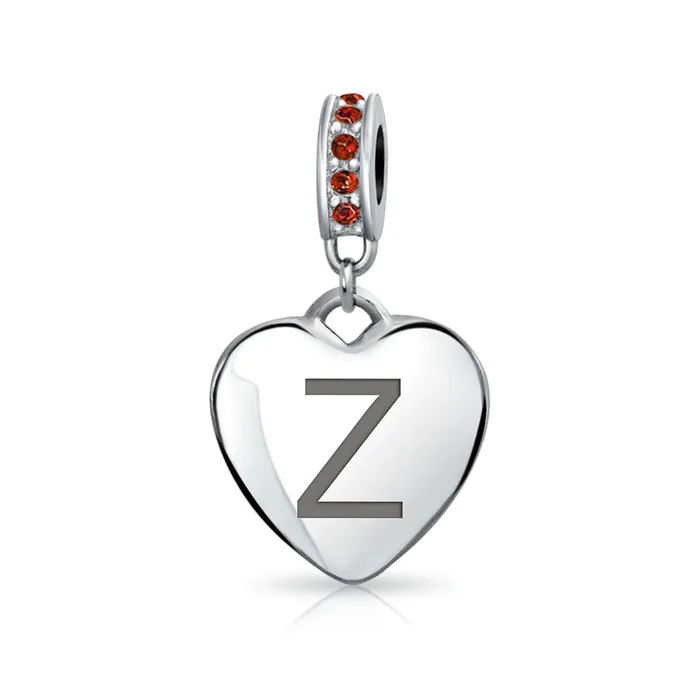 BlingJewelry Wholesale Necklaces Initial Alphabet Bead Charm Red Crystal Heart Dangle Sterling Silver Garnet BlingJewelry Wholesale Necklaces Initial Alphabet Bead Charm Red Crystal Heart Dangle Sterling Silver Garnet