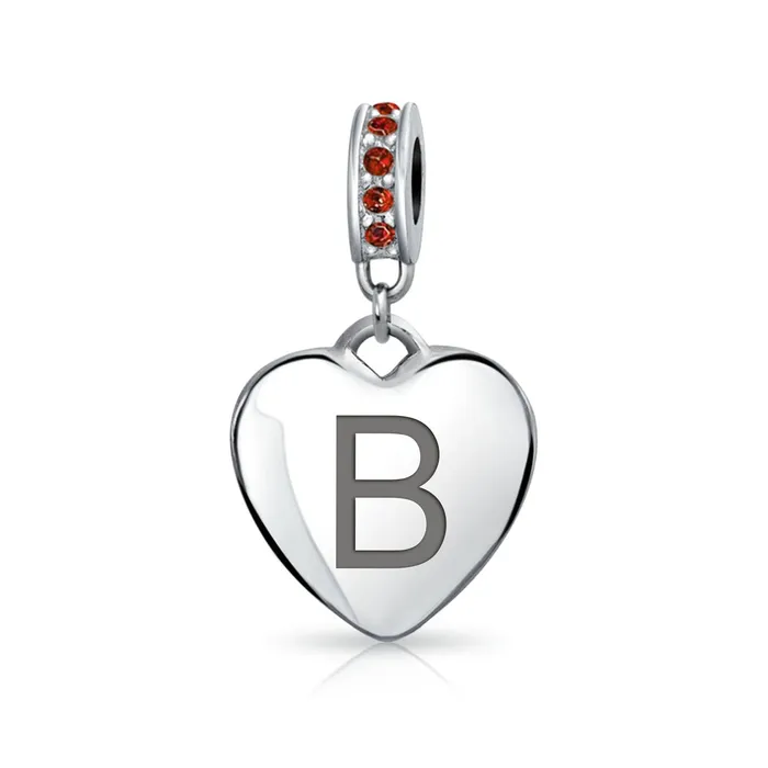 BlingJewelry Wholesale Necklaces Initial Alphabet Bead Charm Red Crystal Heart Dangle Sterling Silver Garnet BlingJewelry Wholesale Necklaces Initial Alphabet Bead Charm Red Crystal Heart Dangle Sterling Silver Garnet