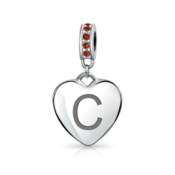 BlingJewelry Wholesale Necklaces Initial Alphabet Bead Charm Red Crystal Heart Dangle Sterling Silver Garnet BlingJewelry Wholesale Necklaces Initial Alphabet Bead Charm Red Crystal Heart Dangle Sterling Silver Garnet