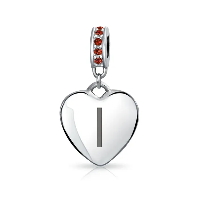 BlingJewelry Wholesale Necklaces Initial Alphabet Bead Charm Red Crystal Heart Dangle Sterling Silver Garnet BlingJewelry Wholesale Necklaces Initial Alphabet Bead Charm Red Crystal Heart Dangle Sterling Silver Garnet