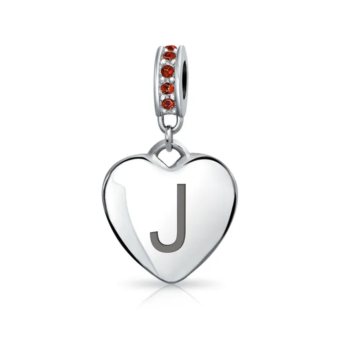 BlingJewelry Wholesale Necklaces Initial Alphabet Bead Charm Red Crystal Heart Dangle Sterling Silver Garnet BlingJewelry Wholesale Necklaces Initial Alphabet Bead Charm Red Crystal Heart Dangle Sterling Silver Garnet