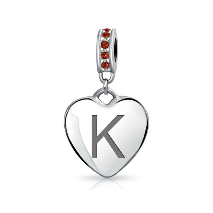BlingJewelry Wholesale Necklaces Initial Alphabet Bead Charm Red Crystal Heart Dangle Sterling Silver Garnet BlingJewelry Wholesale Necklaces Initial Alphabet Bead Charm Red Crystal Heart Dangle Sterling Silver Garnet
