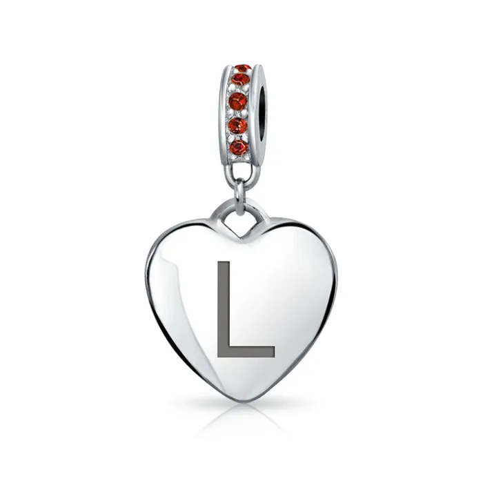 BlingJewelry Wholesale Necklaces Initial Alphabet Bead Charm Red Crystal Heart Dangle Sterling Silver Garnet BlingJewelry Wholesale Necklaces Initial Alphabet Bead Charm Red Crystal Heart Dangle Sterling Silver Garnet