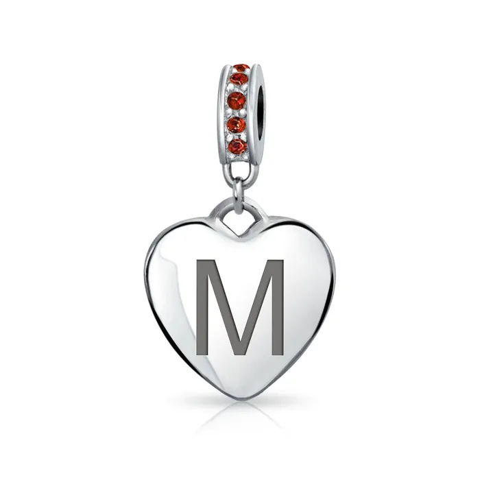 BlingJewelry Wholesale Necklaces Initial Alphabet Bead Charm Red Crystal Heart Dangle Sterling Silver Garnet BlingJewelry Wholesale Necklaces Initial Alphabet Bead Charm Red Crystal Heart Dangle Sterling Silver Garnet