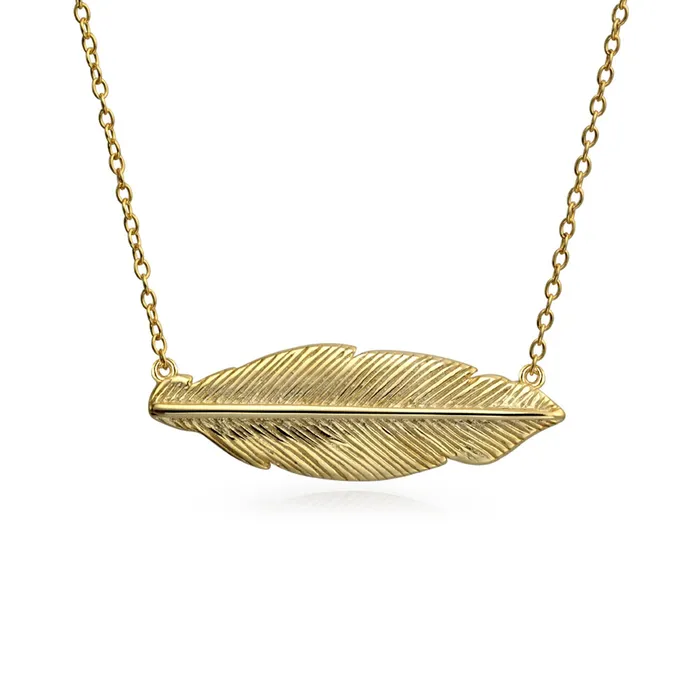 BlingJewelry Wholesale Necklaces Native American Style Feather Leaf Pendant Necklace in 14K Gold Plated Silver BlingJewelry Wholesale Necklaces Native American Style Feather Leaf Pendant Necklace in 14K Gold Plated Silver