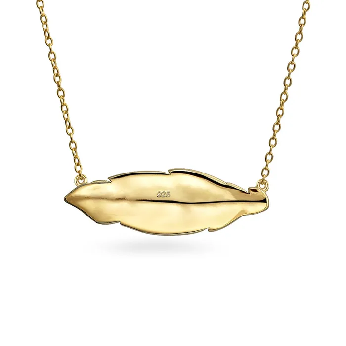 BlingJewelry Wholesale Necklaces Native American Style Feather Leaf Pendant Necklace in 14K Gold Plated Silver BlingJewelry Wholesale Necklaces Native American Style Feather Leaf Pendant Necklace in 14K Gold Plated Silver
