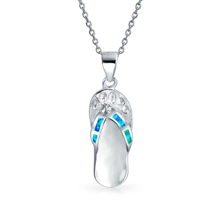 BlingJewelry Wholesale Necklaces Nautical Blue Opal Flip Flop Pendant Necklace in Sterling Silver October Birthstone BlingJewelry Wholesale Necklaces Nautical Blue Opal Flip Flop Pendant Necklace in Sterling Silver October Birthstone