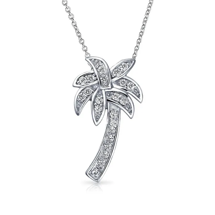 BlingJewelry Wholesale Necklaces Sterling Silver Palm Tree Pendant Necklace with CZ 16in BlingJewelry Wholesale Necklaces Sterling Silver Palm Tree Pendant Necklace with CZ 16in