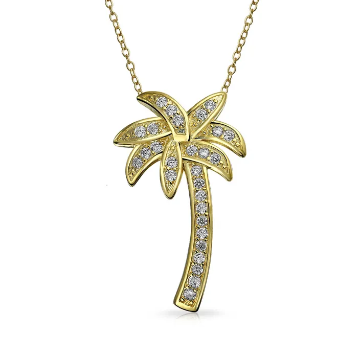 BlingJewelry Wholesale Necklaces Sterling Silver Palm Tree Pendant Necklace with CZ 16in BlingJewelry Wholesale Necklaces Sterling Silver Palm Tree Pendant Necklace with CZ 16in