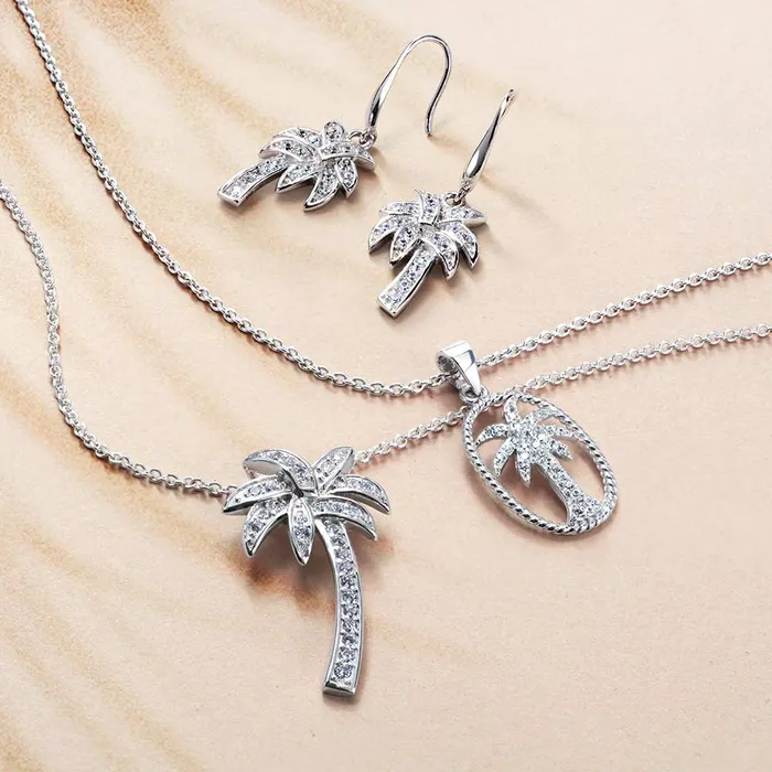 BlingJewelry Wholesale Necklaces Sterling Silver Palm Tree Pendant Necklace with CZ 16in BlingJewelry Wholesale Necklaces Sterling Silver Palm Tree Pendant Necklace with CZ 16in