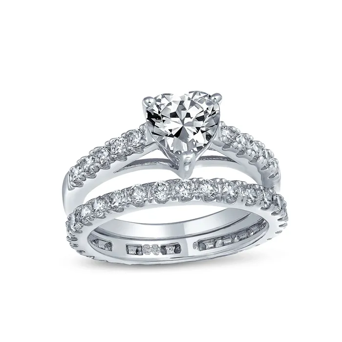 BlingJewelry Wholesale Rings Cocktail Statement Ring 1CT CZ Heart Shaped Anniversary Wedding Engagement Band Set BlingJewelry Wholesale Rings Cocktail Statement Ring 1CT CZ Heart Shaped Anniversary Wedding Engagement Band Set