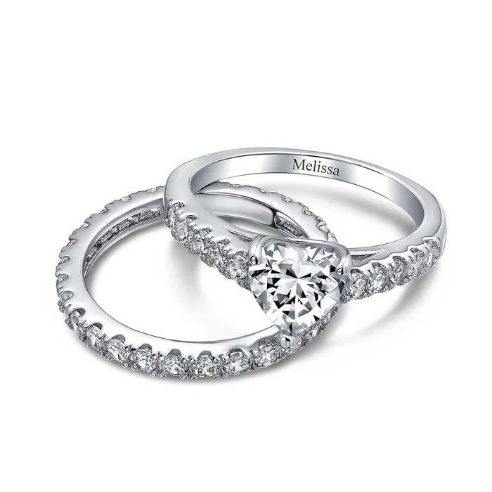 BlingJewelry Wholesale Rings Cocktail Statement Ring 1CT CZ Heart Shaped Anniversary Wedding Engagement Band Set