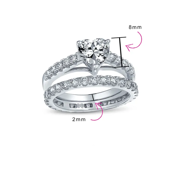 BlingJewelry Wholesale Rings Cocktail Statement Ring 1CT CZ Heart Shaped Anniversary Wedding Engagement Band Set