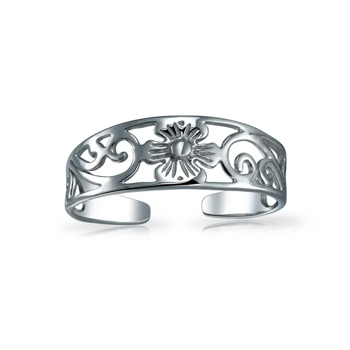 BlingJewelry Wholesale Rings Flowers Vine Carved Swirl Filigree Oxidized Sterling Silver Midi Toe Ring