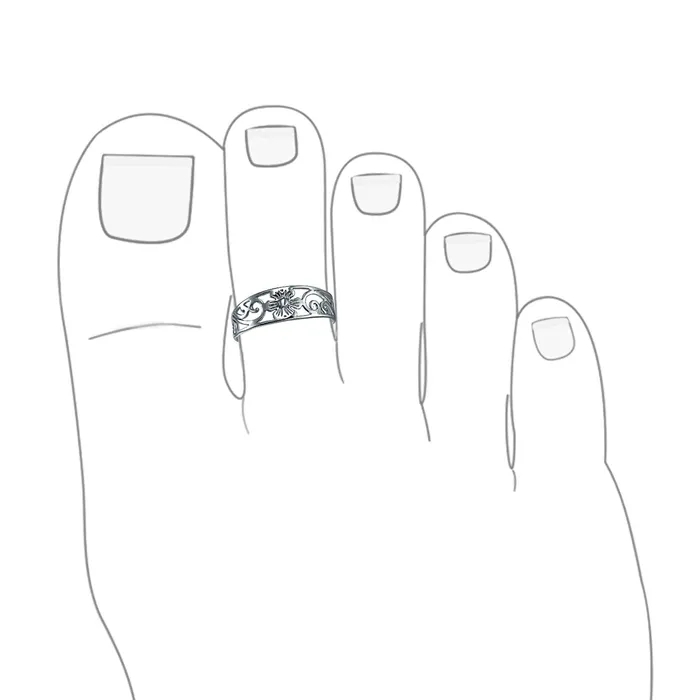 BlingJewelry Wholesale Rings Flowers Vine Carved Swirl Filigree Oxidized Sterling Silver Midi Toe Ring