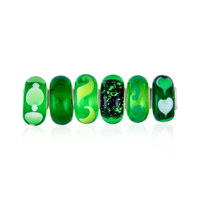 BlingJewelry Wholesale Rings Mixed Set Sterling Silver Core Dark Green Floral Murano Glass Charm Bead Spacer BlingJewelry Wholesale Rings Mixed Set Sterling Silver Core Dark Green Floral Murano Glass Charm Bead Spacer