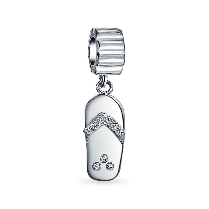 BlingJewelry Wholesale Rings Tropical Beach Flip Flop Sandal Charm Bead with CZ Accent in Sterling Silver BlingJewelry Wholesale Rings Tropical Beach Flip Flop Sandal Charm Bead with CZ Accent in Sterling Silver