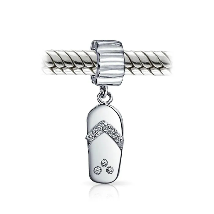 BlingJewelry Wholesale Rings Tropical Beach Flip Flop Sandal Charm Bead with CZ Accent in Sterling Silver BlingJewelry Wholesale Rings Tropical Beach Flip Flop Sandal Charm Bead with CZ Accent in Sterling Silver