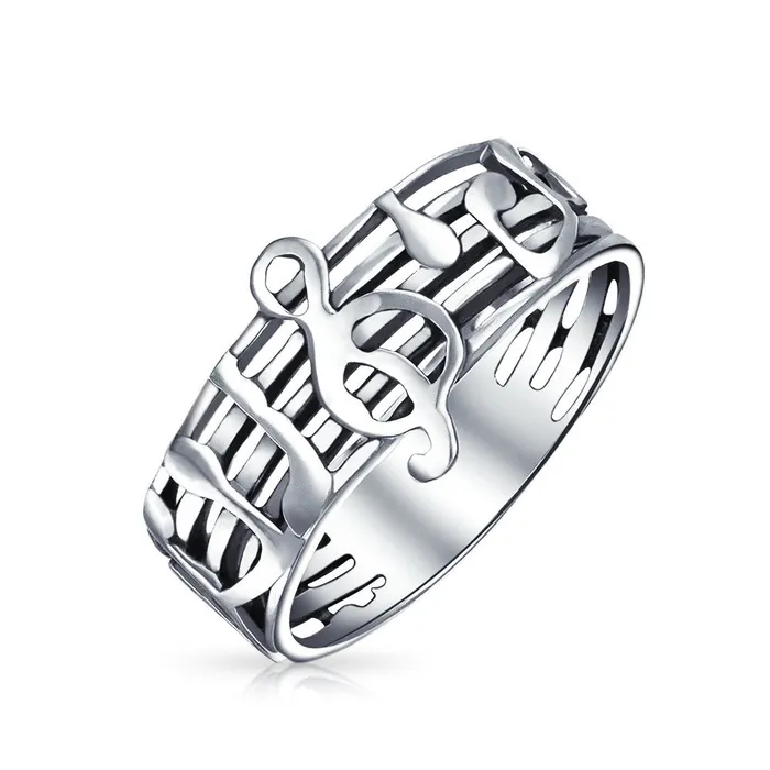 BlingJewelry Wholesale Silver Ring for Musicians Treble Clef Note Band in Oxidized Sterling Silver Rings BlingJewelry Wholesale Silver Ring for Musicians Treble Clef Note Band in Oxidized Sterling Silver Rings