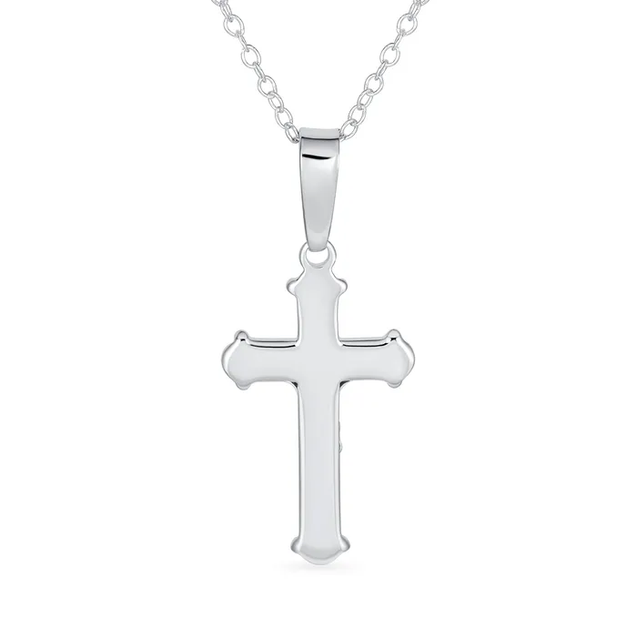 BlingJewelry Wholesale Simple Christian Catholic Pendant Necklace with Jesus Crucifix Cross Sterling Silver Chain Necklaces