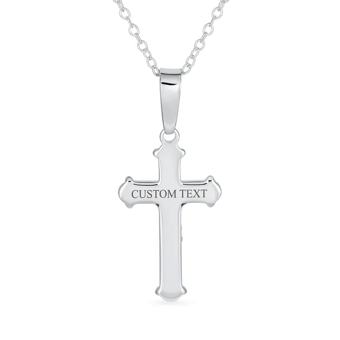 BlingJewelry Wholesale Simple Christian Catholic Pendant Necklace with Jesus Crucifix Cross Sterling Silver Chain Necklaces