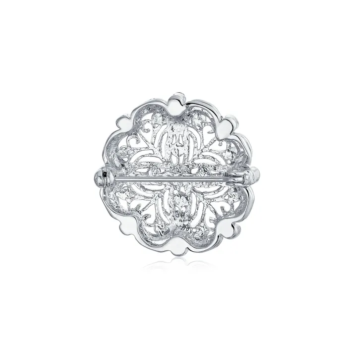 BlingJewelry Wholesale Vintage Antique Style Floral Heart Filigree CZ Brooche Pin Silver Brass Necklaces BlingJewelry Wholesale Vintage Antique Style Floral Heart Filigree CZ Brooche Pin Silver Brass Necklaces