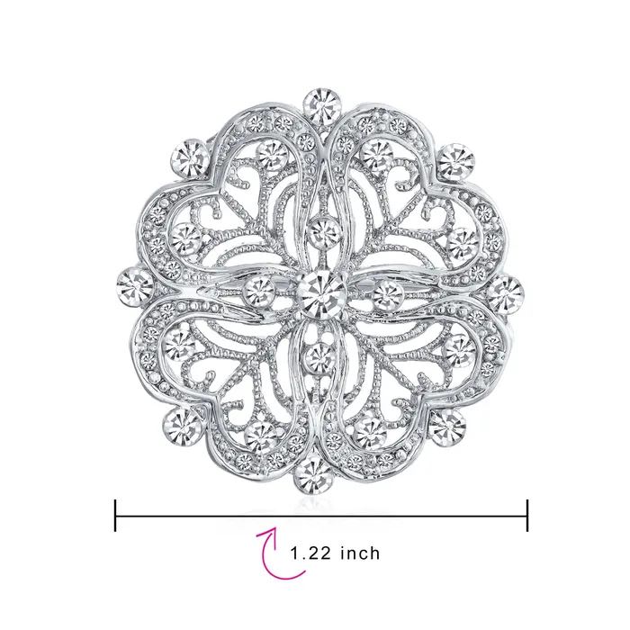 BlingJewelry Wholesale Vintage Antique Style Floral Heart Filigree CZ Brooche Pin Silver Brass Necklaces BlingJewelry Wholesale Vintage Antique Style Floral Heart Filigree CZ Brooche Pin Silver Brass Necklaces