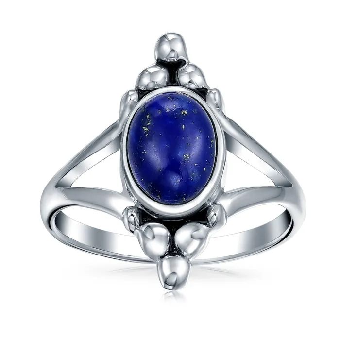 Boho Bali Style Silver Ring with Blue Lapis Lazuli Gemstone and Split Shank Band BlingJewelry Wholesale Rings Boho Bali Style Silver Ring with Blue Lapis Lazuli Gemstone and Split Shank Band BlingJewelry Wholesale Rings