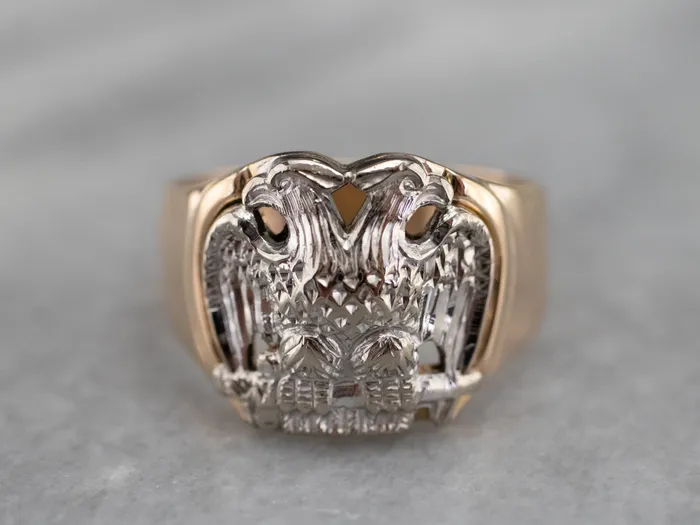 Bold Two Tone Gold Masonic Ring Market Square Jewelers Rings