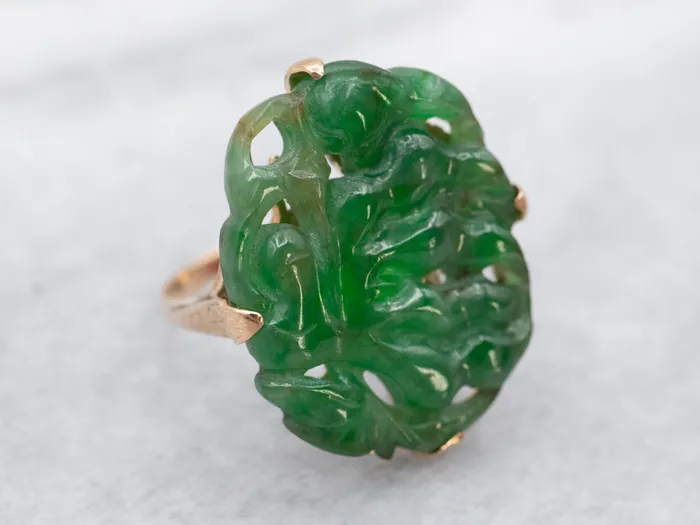 Botanical Carved Jade Cocktail Ring Market Square Jewelers Rings