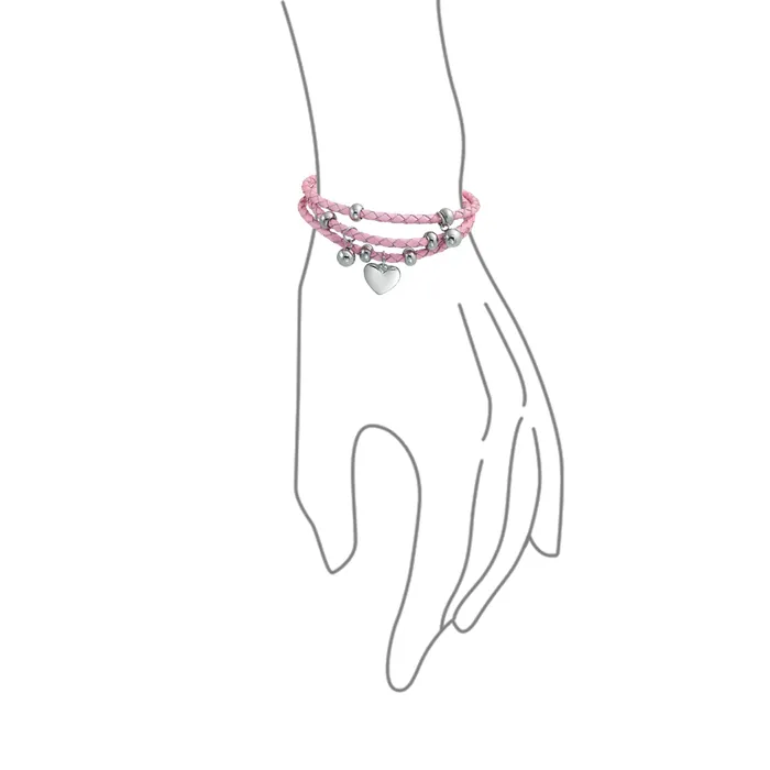 Bracelets BlingJewelry Wholesale Pink or White Wrap Bracelet with Braided Leather and Heart Charms Stainless Steel