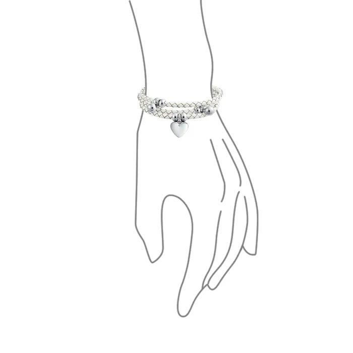 Bracelets BlingJewelry Wholesale Pink or White Wrap Bracelet with Braided Leather and Heart Charms Stainless Steel